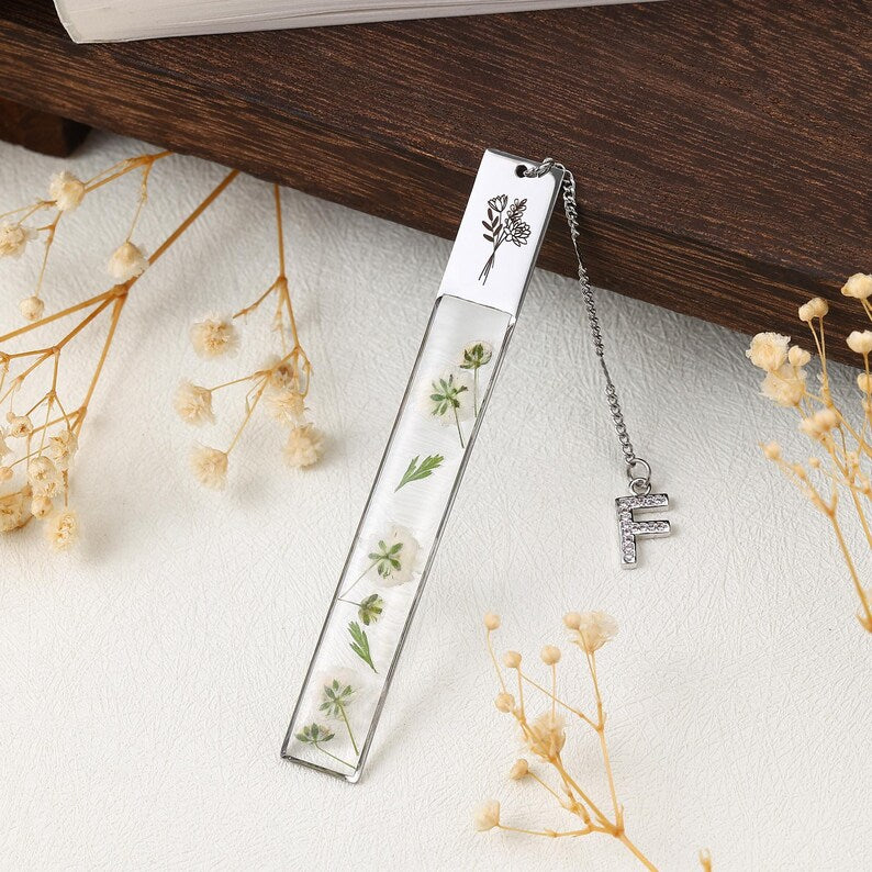 Botanisches Lesezeichen mit gepresster Blume, Harz Seitenmarkierung, Gold oder Silber, handgefertigt