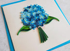 Quilling Grußkarte Hortensienstrauß – Handgefertigte 3D Papierkunst Blumenkarte 15 x 15 cm mit Umschlag