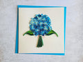 Quilling Grußkarte Hortensienstrauß – Handgefertigte 3D Papierkunst Blumenkarte 15 x 15 cm mit Umschlag