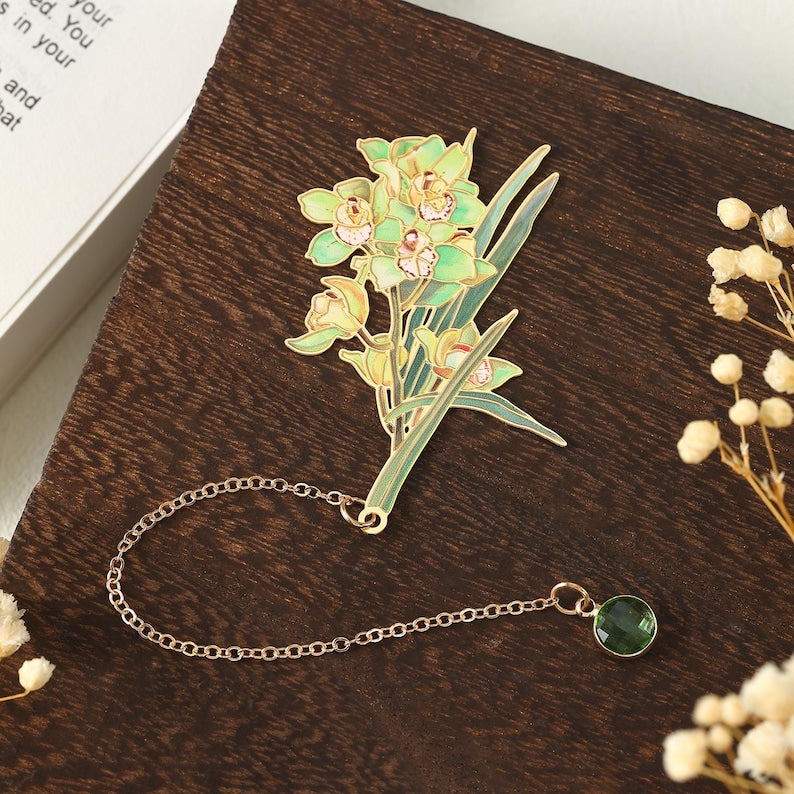 Geburtsstein Lesezeichen, Floral Metall Lesezeichen mit Geburtsstein Anhänger, Lesezeichen für Bücher,