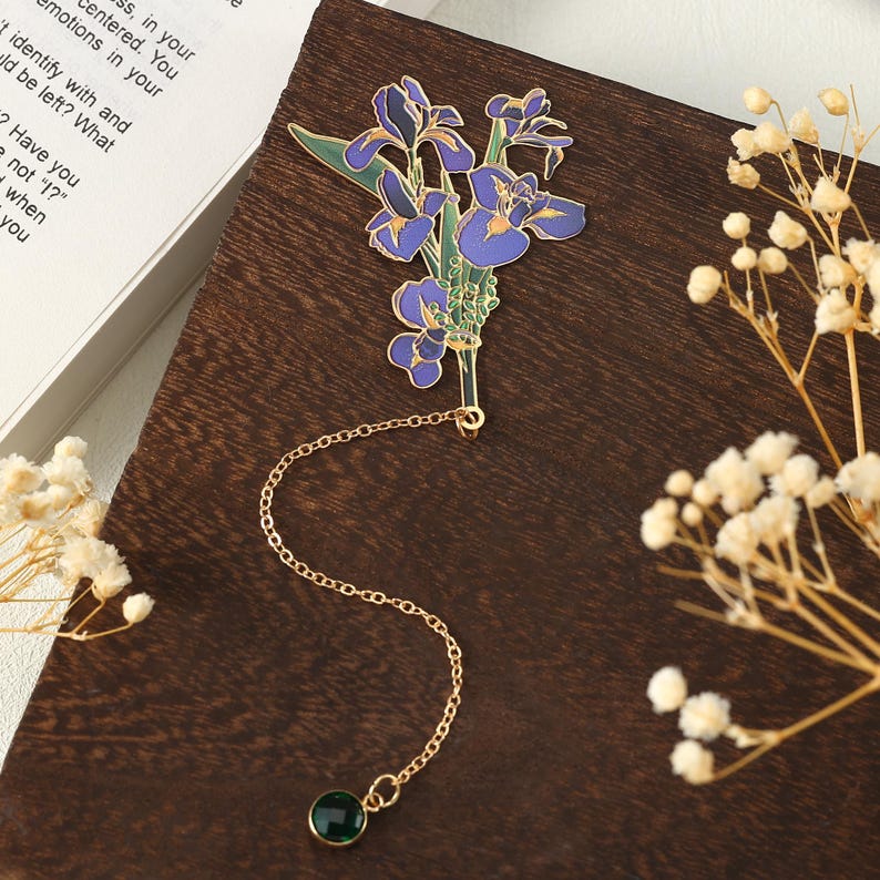 Geburtsstein Lesezeichen, Floral Metall Lesezeichen mit Geburtsstein Anhänger, Lesezeichen für Bücher,