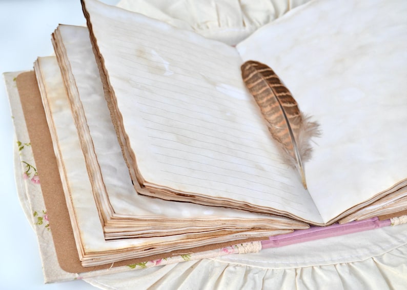 Junk Journal A5 Hardcover Stoffbezug Tee-Kaffee gefärbt 200 leere Seiten