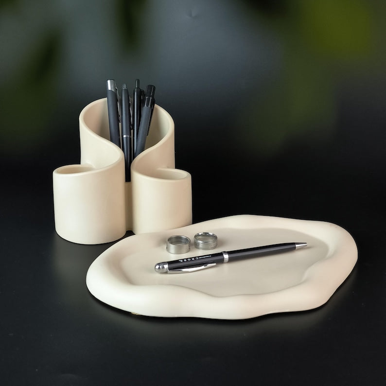 Schreibtisch-Organizer aus Polymergips, Stifte- und Pinselhalter, minimalistische Bürodekoration