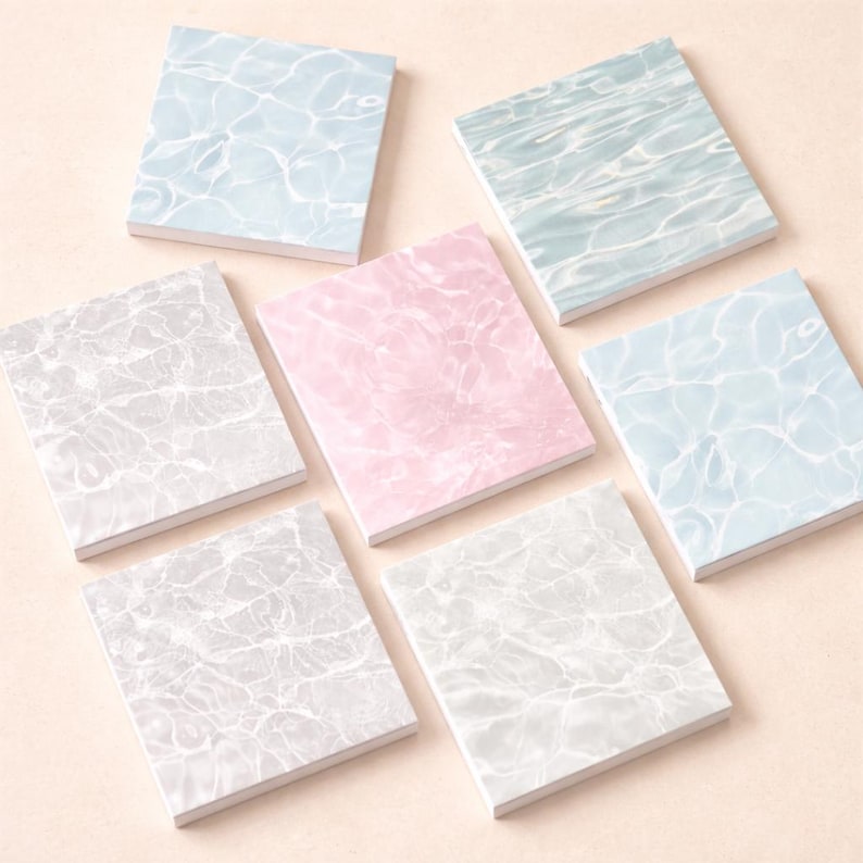 Pastell Wellen Haftnotizen, 4er-Set, 50 Blatt pro Block, Pink, Grau, Blau, Hellgrün