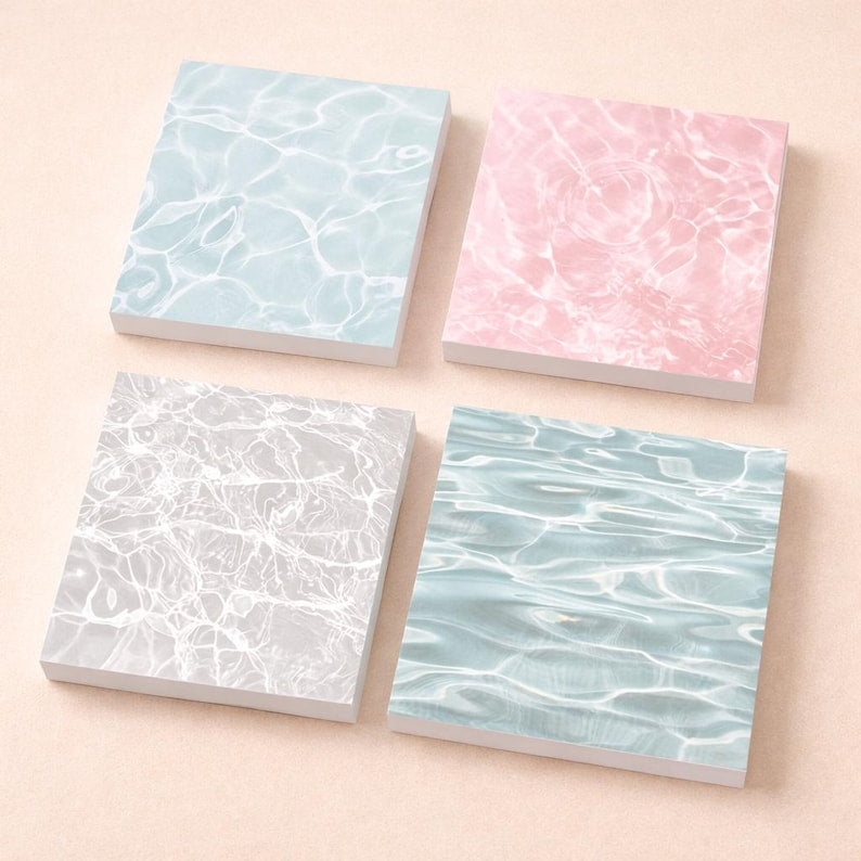 Pastell Wellen Haftnotizen, 4er-Set, 50 Blatt pro Block, Pink, Grau, Blau, Hellgrün