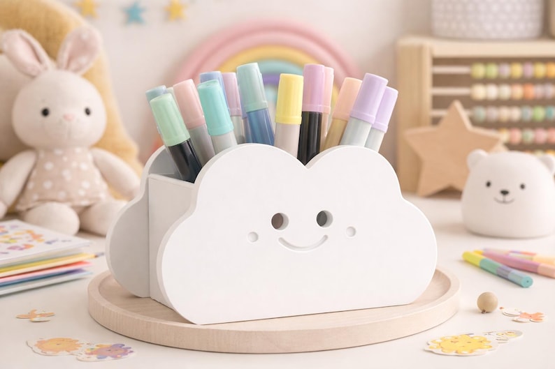 Stiftehalter Wolke mit Gesicht – Schreibtisch Organizer für Marker, Buntstifte und Stifte