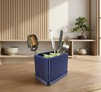 Moderner gerippter Schreibtisch-Organizer – 3D-gedruckter Stiftehalter mit 6 Fächern, Marineblau/Limettengrün, 12,8 x 14,7 x 10 cm