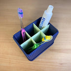 Moderner gerippter Schreibtisch-Organizer – 3D-gedruckter Stiftehalter mit 6 Fächern, Marineblau/Limettengrün, 12,8 x 14,7 x 10 cm