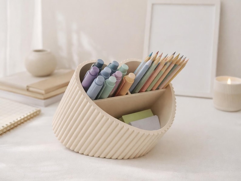 Herz Stiftehalter Schreibtisch Organizer mit mehreren Fächern, 3D-gedruckt, minimalistisch