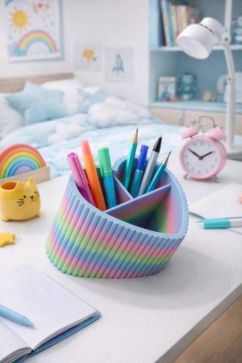 Herz Stiftehalter Schreibtisch Organizer mit mehreren Fächern, 3D-gedruckt, minimalistisch
