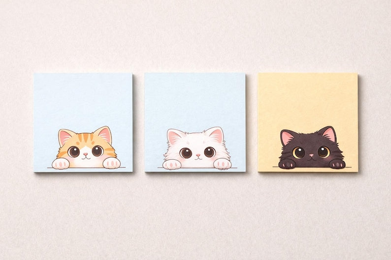 Haftnotizen Katze 76x76 mm, 25 Blatt, süßes Katzenmotiv, Notizzettel für Schreibtisch und Büro