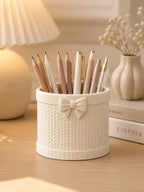 3D Gedruckt Schleife Stiftehalter mit Stricktextur, Bleistiftbecher, Schreibtisch Organizer, Büro Dekor, Geschenk für Lehrer