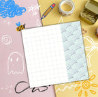 Post-it Notizblock Seigaiha Wellenmuster mit Gitterlinien, 3 x 3 cm, 50 Blatt, Blau