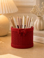 3D Gedruckt Schleife Stiftehalter mit Stricktextur, Bleistiftbecher, Schreibtisch Organizer, Büro Dekor, Geschenk für Lehrer