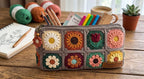 Gehäkeltes Federmäppchen mit Blumenmuster, quadratisches Etui, Baumwollgarn