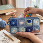 Gehäkeltes Federmäppchen mit Blumenmuster, quadratisches Etui, Baumwollgarn