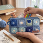 Gehäkeltes Federmäppchen mit Blumenmuster, quadratisches Etui, Baumwollgarn