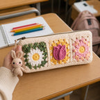 Gehäkeltes Federmäppchen mit Blumenmuster, quadratisches Federmäppchen aus Baumwollgarn