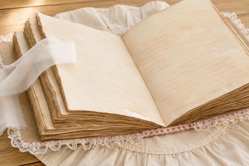 A5 Notizbuch mit wattiertem Stoffeinband, 200 leere teefarbene Seiten, Vintage Spitzen Junk Journal