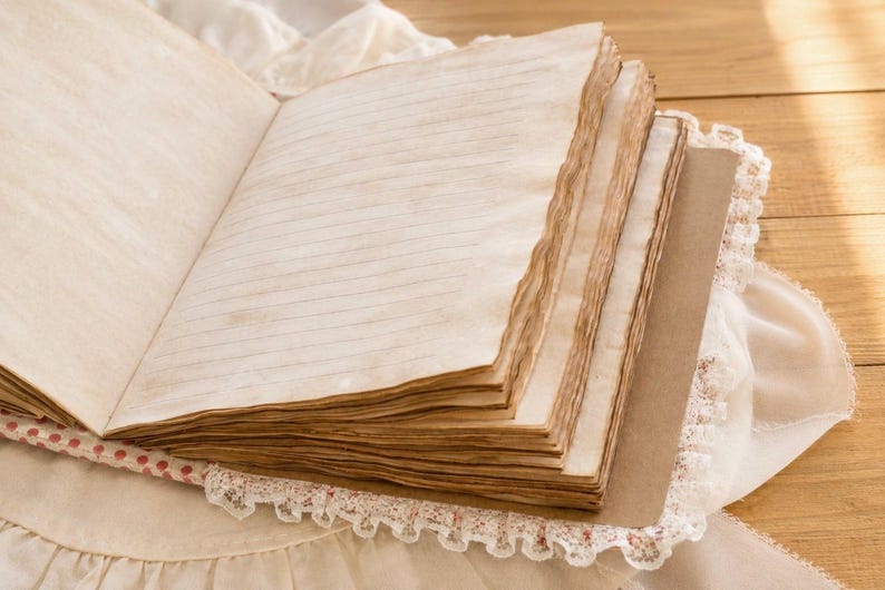 A5 Notizbuch mit wattiertem Stoffeinband, 200 leere teefarbene Seiten, Vintage Spitzen Junk Journal