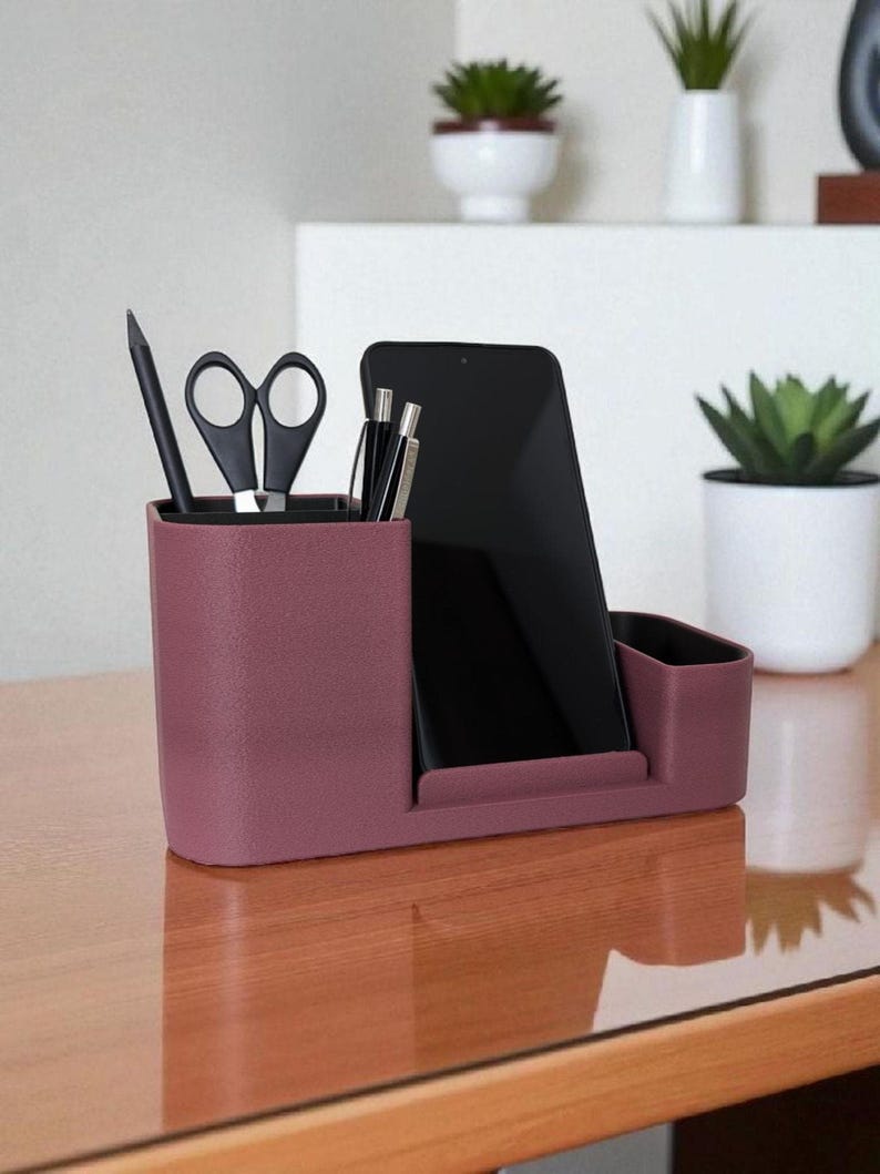 Schreibtisch Organizer mit Smartphone-Halter, Stiftehalter, Büro Aufbewahrung, 3D-Druck