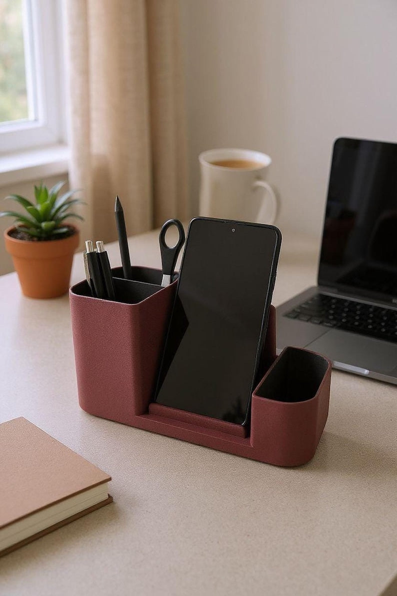 Schreibtisch Organizer mit Smartphone-Halter, Stiftehalter, Büro Aufbewahrung, 3D-Druck