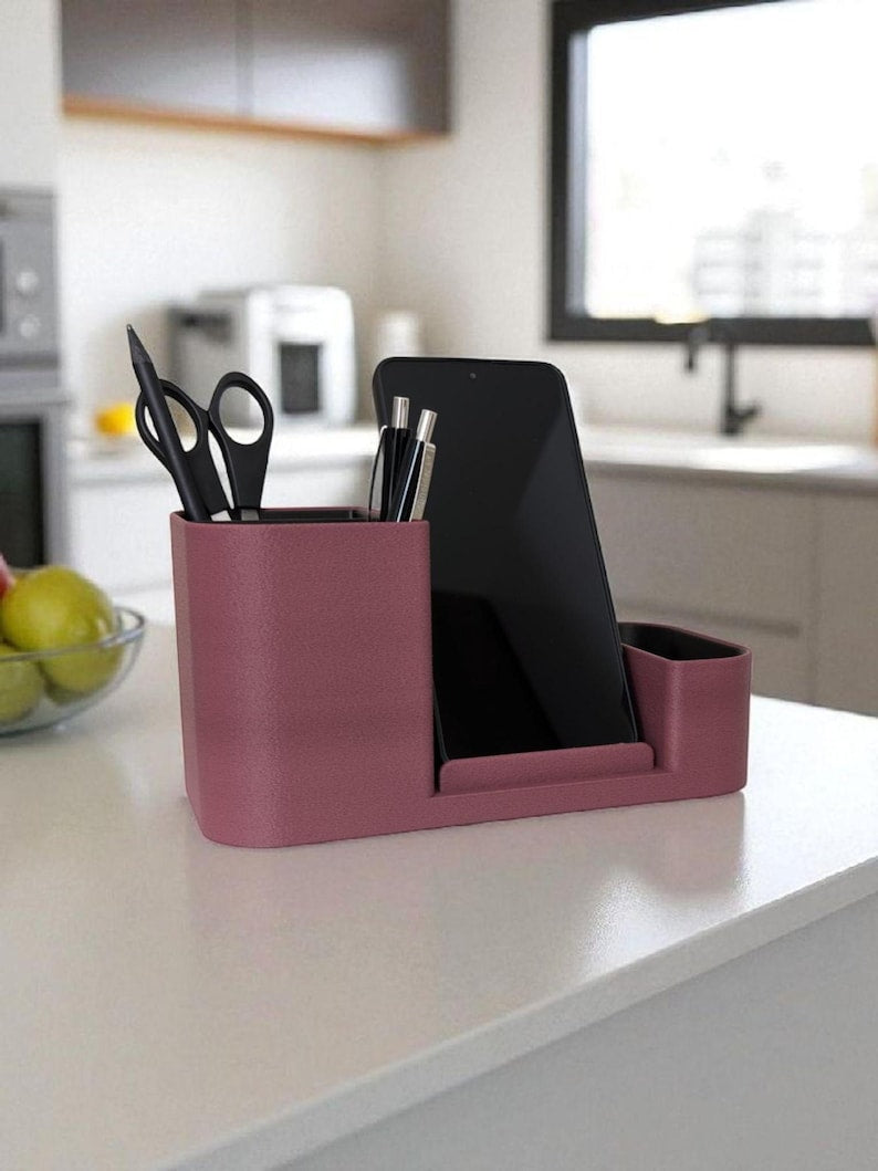 Schreibtisch Organizer mit Smartphone-Halter, Stiftehalter, Büro Aufbewahrung, 3D-Druck
