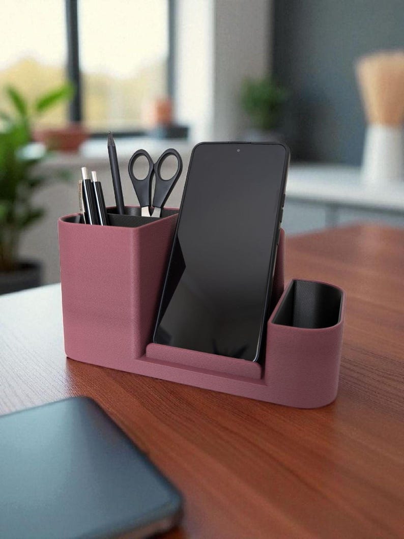 Schreibtisch Organizer mit Smartphone-Halter, Stiftehalter, Büro Aufbewahrung, 3D-Druck