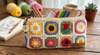 Gehäkeltes Federmäppchen mit Blumenmuster, quadratisches Etui, Baumwollgarn