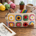 Gehäkeltes Federmäppchen mit Blumenmuster, quadratisches Etui, Baumwollgarn
