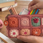 Gehäkeltes Federmäppchen mit Blumenmuster, quadratisches Etui, Baumwollgarn
