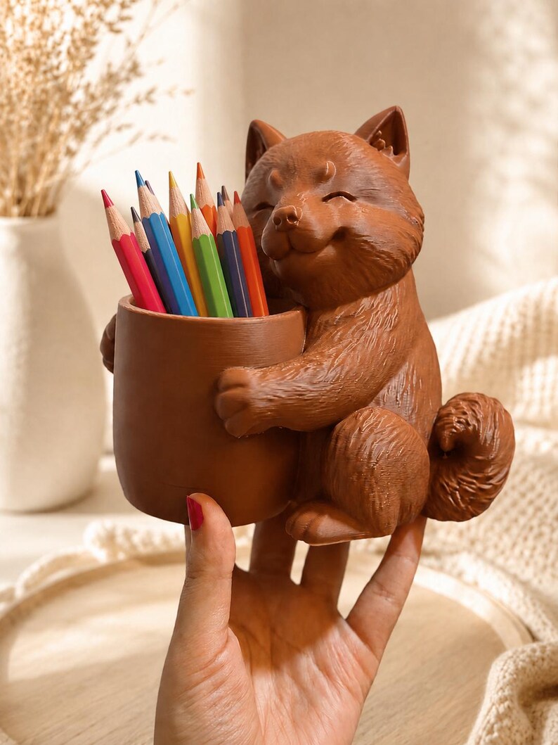 Shiba Inu Stiftehalter, 3D-gedruckter Schreibtischorganizer, Hunde-Stiftebecher, Bürodekoration, 16 cm