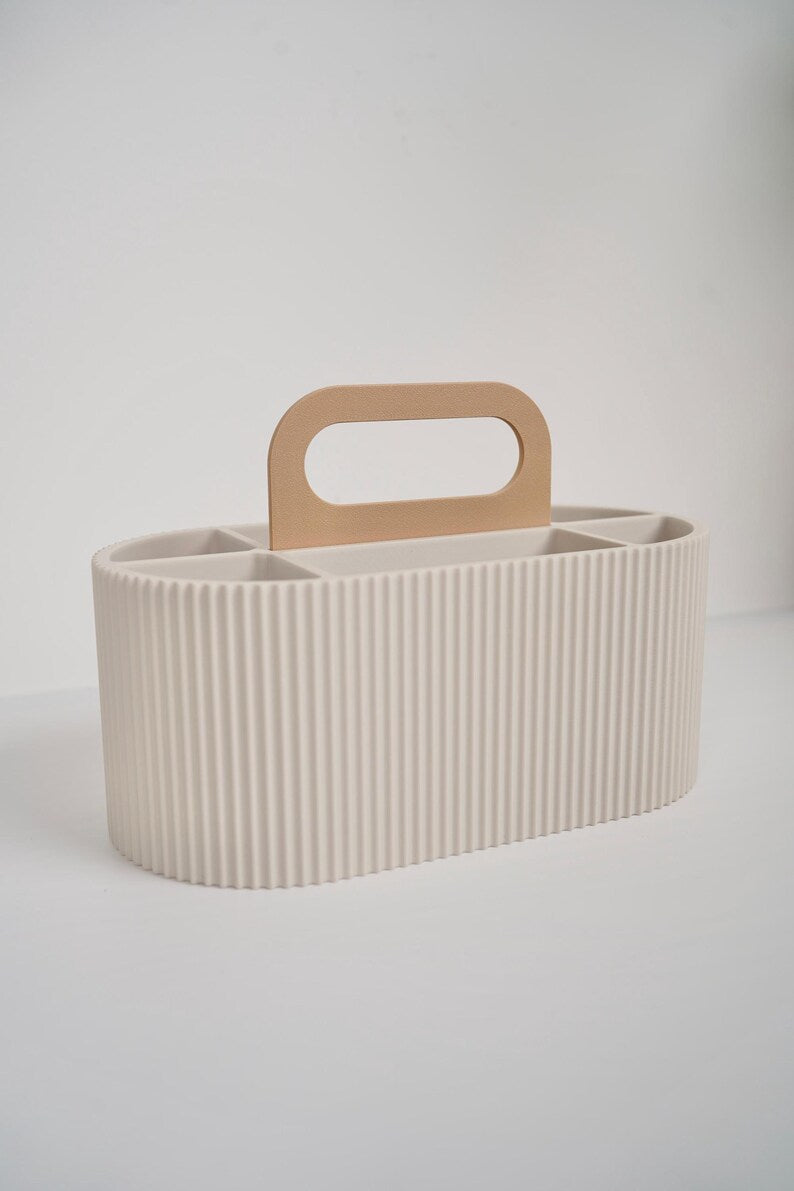 Minimalistischer Stiftehalter mit Tragegriff, Schreibtisch-Organizer mit mehreren Fächern, 216 x 111 x 140 mm