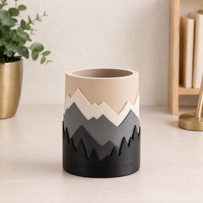 Handbemalter Stiftehalter in Bergform, 3D-gedruckter Schreibtisch-Organizer, Stiftebecher für Büro und Schreibtisch