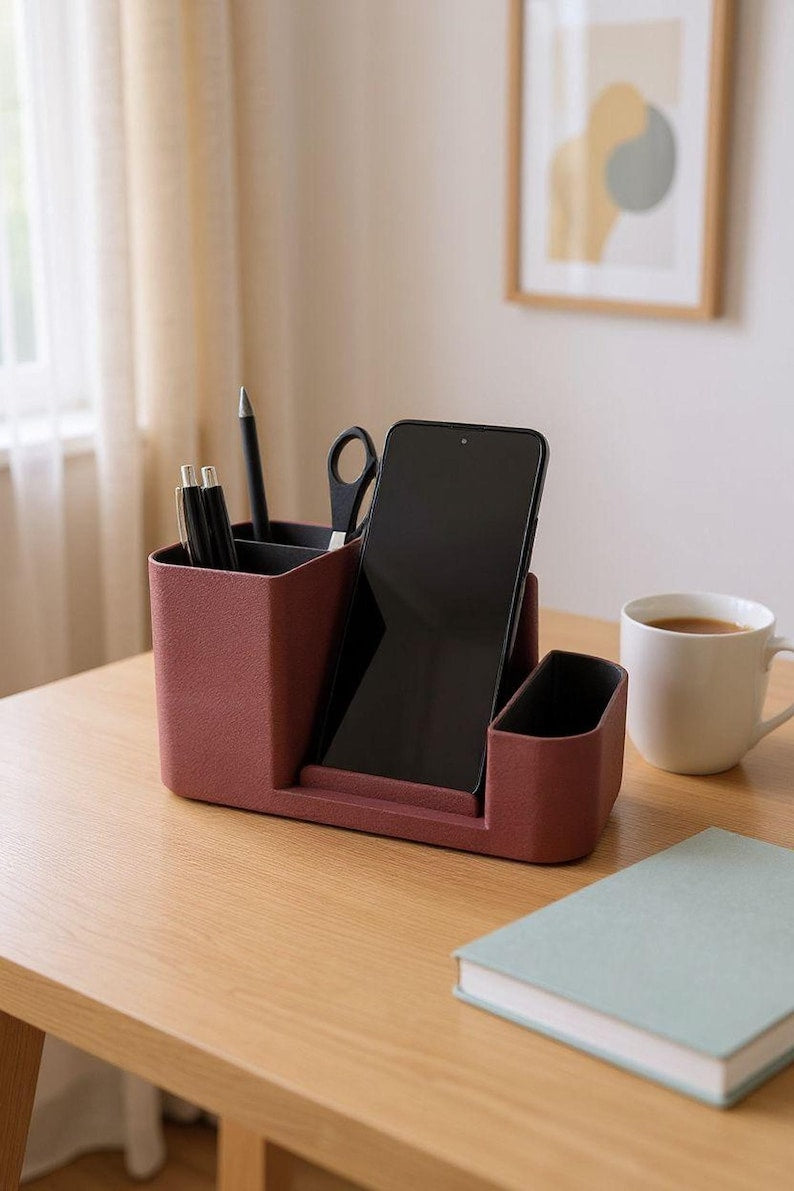 Schreibtisch Organizer mit Smartphone-Halter, Stiftehalter, Büro Aufbewahrung, 3D-Druck