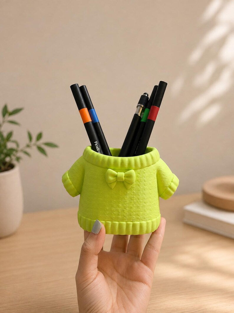 Pullover-Stiftehalter mit Schleife, 3D-gedruckter Stiftebecher, Schreibtischorganizer, PLA, 12 cm x 8 cm x 8 cm, 1 Stück