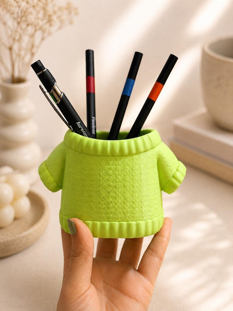 Pullover-Stiftehalter mit Schleife, 3D-gedruckter Stiftebecher, Schreibtischorganizer, PLA, 12 cm x 8 cm x 8 cm, 1 Stück