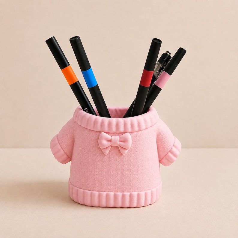 Pullover-Stiftehalter mit Schleife, 3D-gedruckter Stiftebecher, Schreibtischorganizer, PLA, 12 cm x 8 cm x 8 cm, 1 Stück