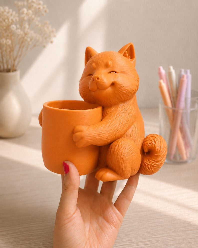 Shiba Inu Stiftehalter, 3D-gedruckter Schreibtischorganizer, Hunde-Stiftebecher, Bürodekoration, 16 cm