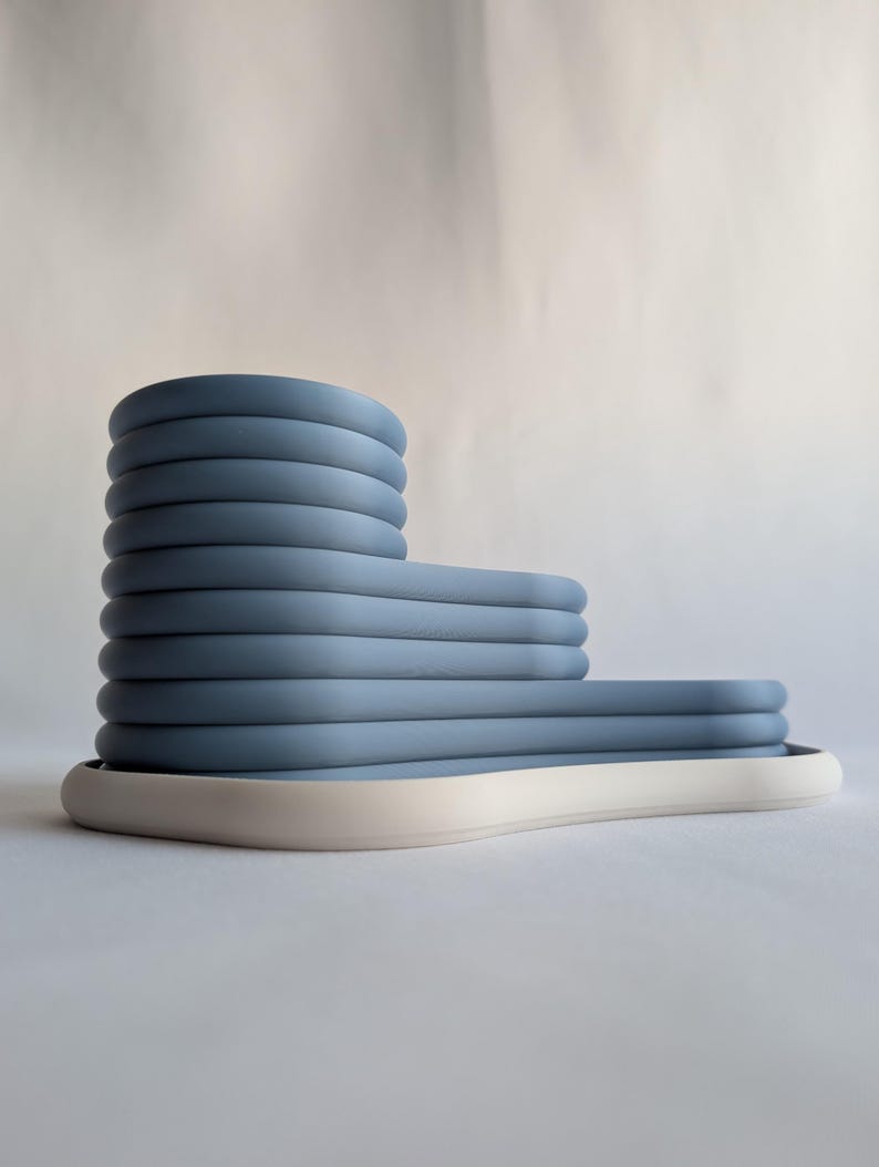 Dreistufiger Schreibtisch-Organizer, Stiftehalter, Bleistiftablage, Büroaufbewahrung, 3D-gedruckt, minimalistisch, Grau