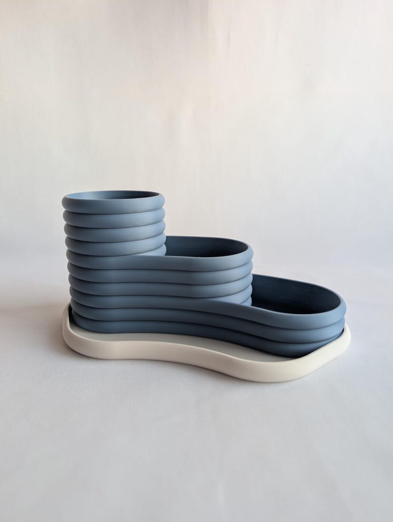 Dreistufiger Schreibtisch-Organizer, Stiftehalter, Bleistiftablage, Büroaufbewahrung, 3D-gedruckt, minimalistisch, Grau