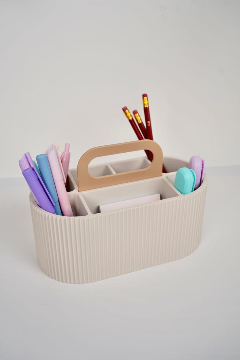 Minimalistischer Stiftehalter mit Tragegriff, Schreibtisch-Organizer mit mehreren Fächern, 216 x 111 x 140 mm