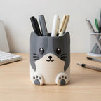 Stiftehalter Katzenform Grau 3D-gedruckter Schreibtisch-Organizer für Stifte, Pinsel und Bürobedarf