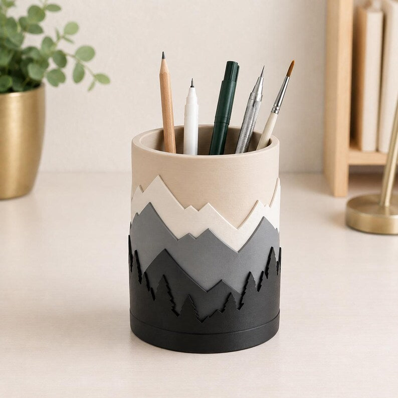 Handbemalter Stiftehalter in Bergform, 3D-gedruckter Schreibtisch-Organizer, Stiftebecher für Büro und Schreibtisch