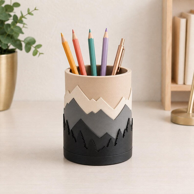 Handbemalter Stiftehalter in Bergform, 3D-gedruckter Schreibtisch-Organizer, Stiftebecher für Büro und Schreibtisch