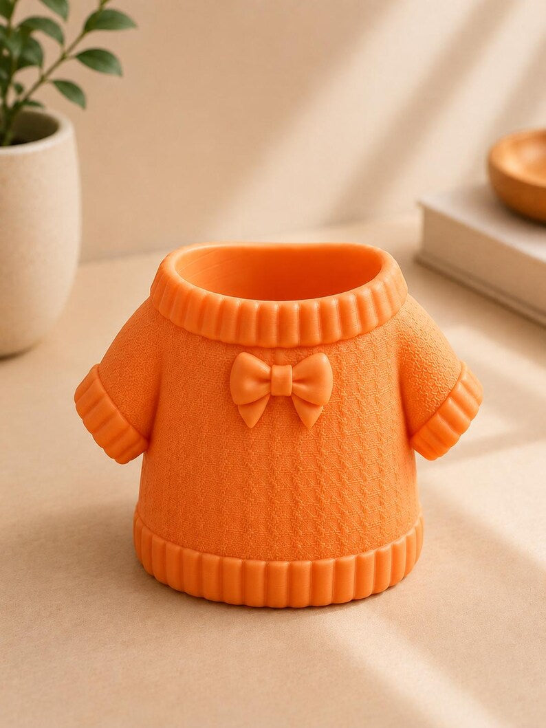 Pullover-Stiftehalter mit Schleife, 3D-gedruckter Stiftebecher, Schreibtischorganizer, PLA, 12 cm x 8 cm x 8 cm, 1 Stück