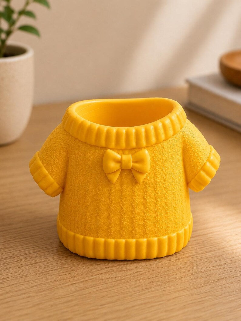 Pullover-Stiftehalter mit Schleife, 3D-gedruckter Stiftebecher, Schreibtischorganizer, PLA, 12 cm x 8 cm x 8 cm, 1 Stück