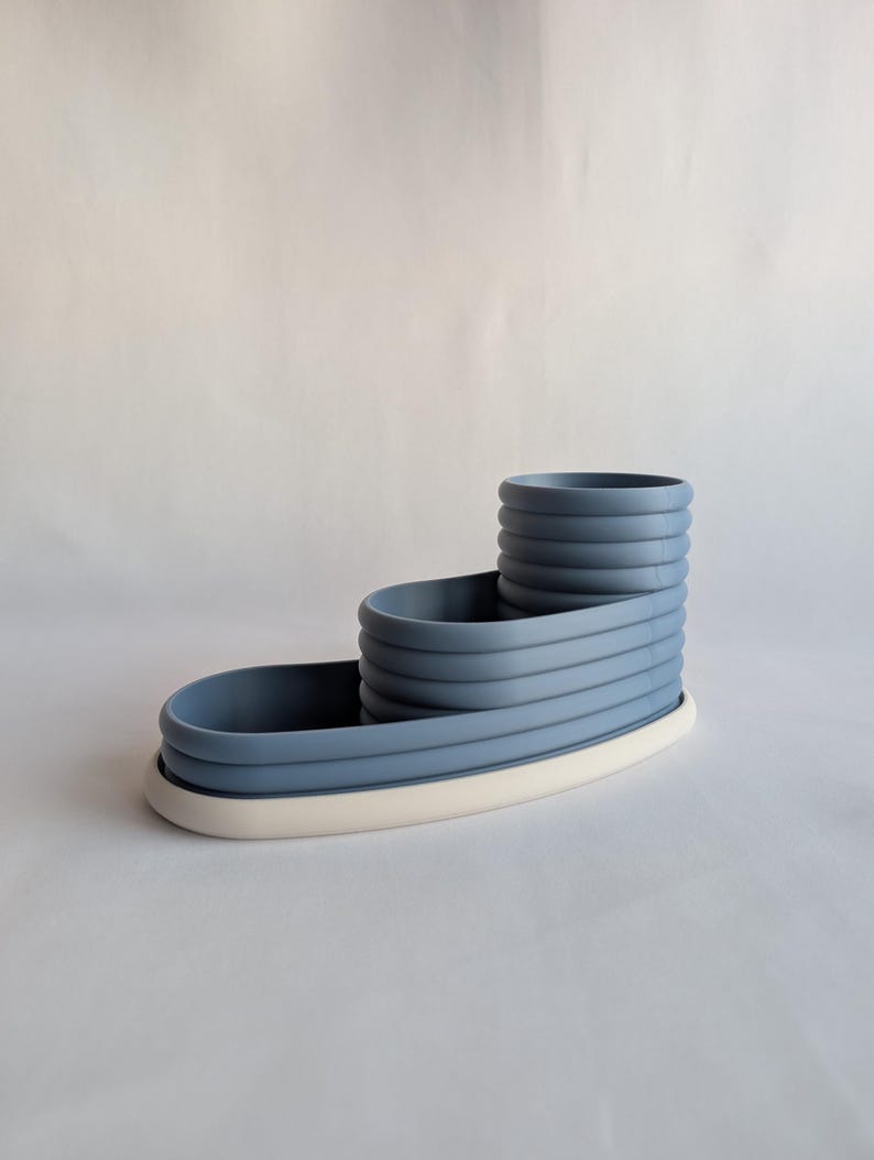 Dreistufiger Schreibtisch-Organizer, Stiftehalter, Bleistiftablage, Büroaufbewahrung, 3D-gedruckt, minimalistisch, Grau