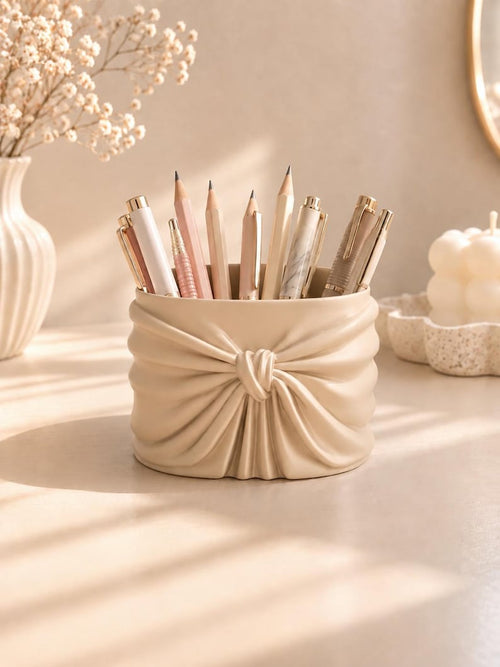 3D-gedruckter Schleifen-Stiftehalter, Stiftebecher mit drapiertem Design, Schreibtisch-Organizer für Stifte