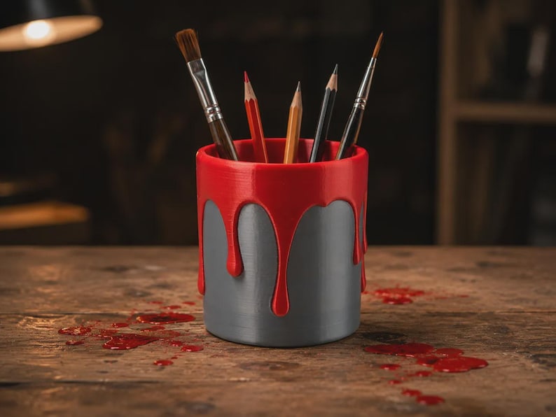Moderner Stifthalter mit Tropf-Lack-Optik, Pinselhalter, 3D-Druck Schreibtisch Organizer, Büro Organizer, ca. 112 mm x 103 mm